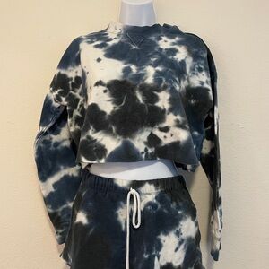 Tie-Dye Cropped Sweatshirt and Shorts Pajamas Set